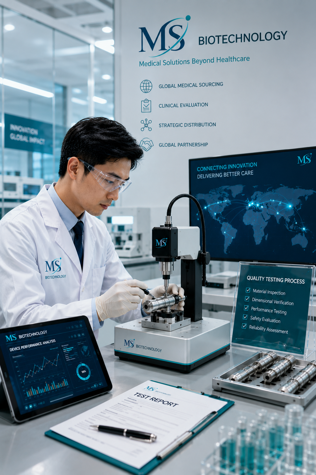 Medical professional conducting clinical evaluation in a laboratory setting