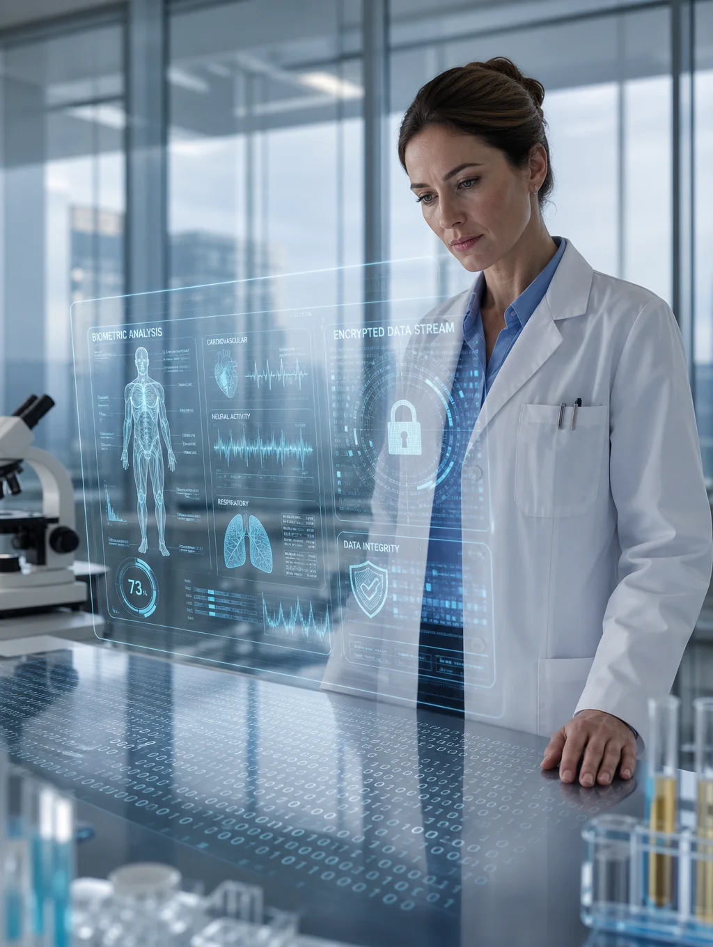 Healthcare professional interacting with unified AI-integrated hospital data system