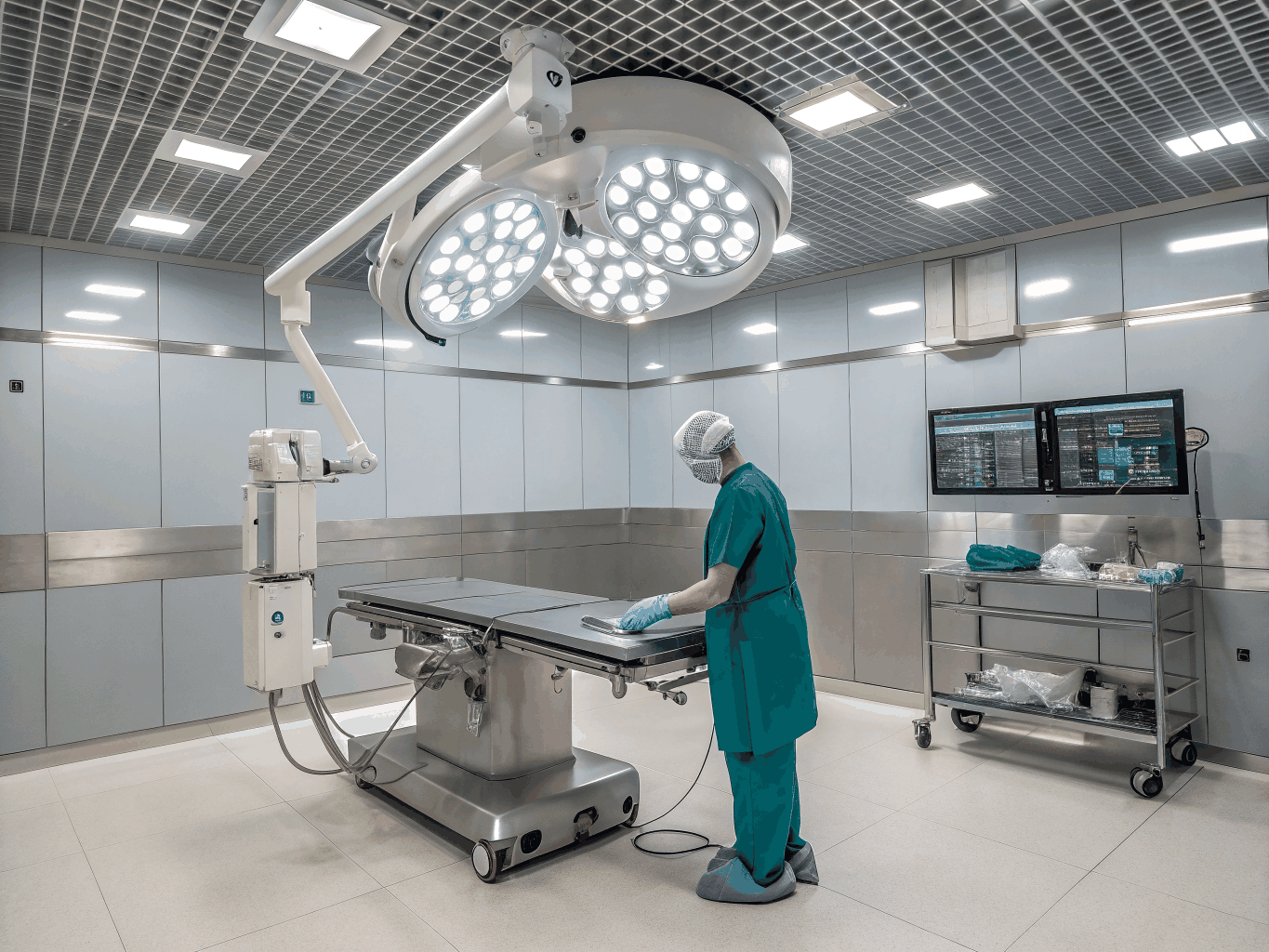 Advanced surgical and diagnostic medical equipment in a clinical setting